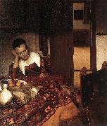 VERMEER VAN DELFT, Jan A Woman Asleep at Table wet oil painting artist